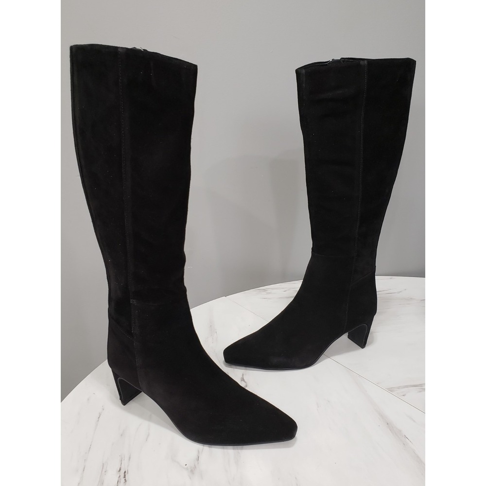 NEW Boden Boots EU 37 US 6 Black Suede Leather KNEE HIGH BACK PANEL BOOTS HEELS